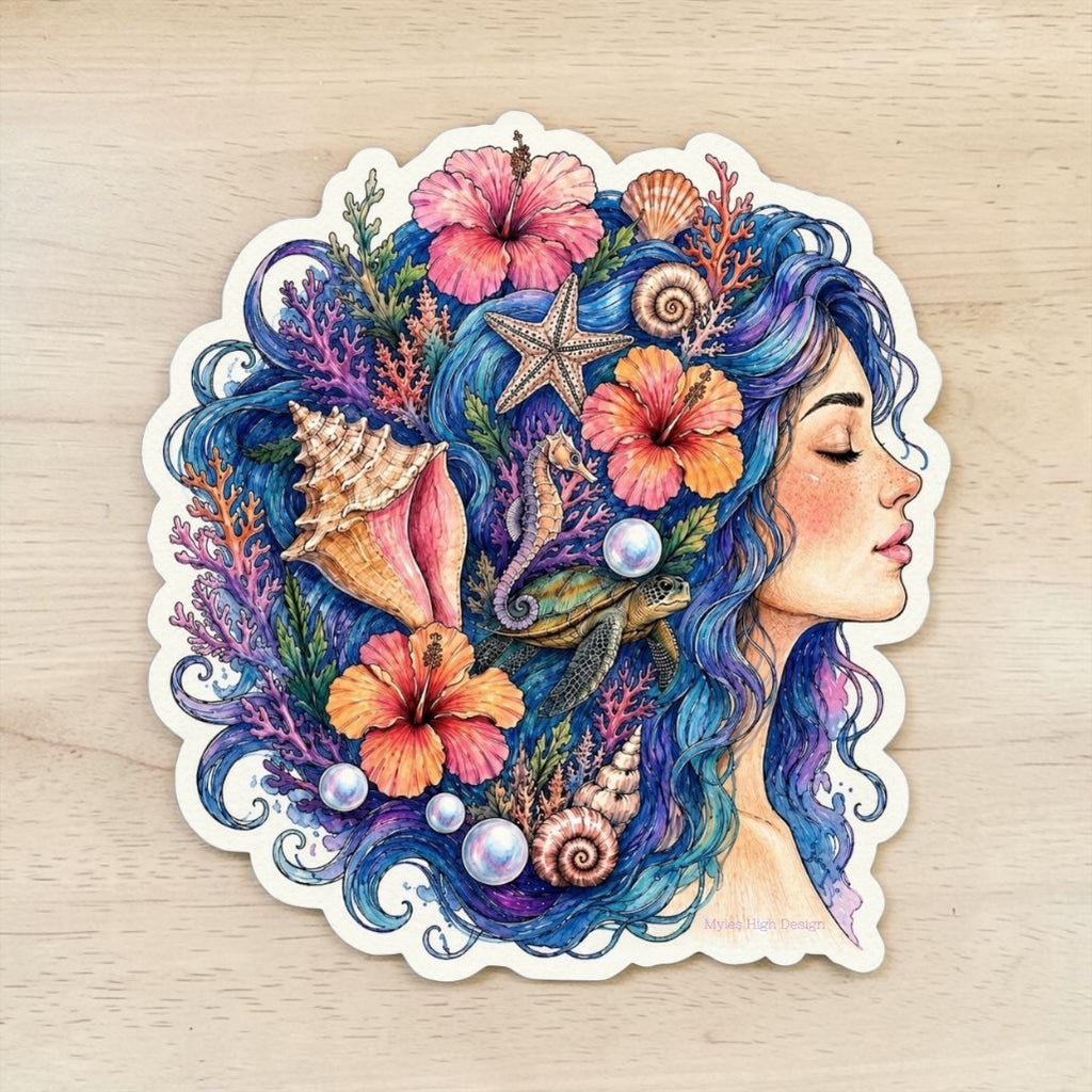 Whimsical Ocean Lady Sticker