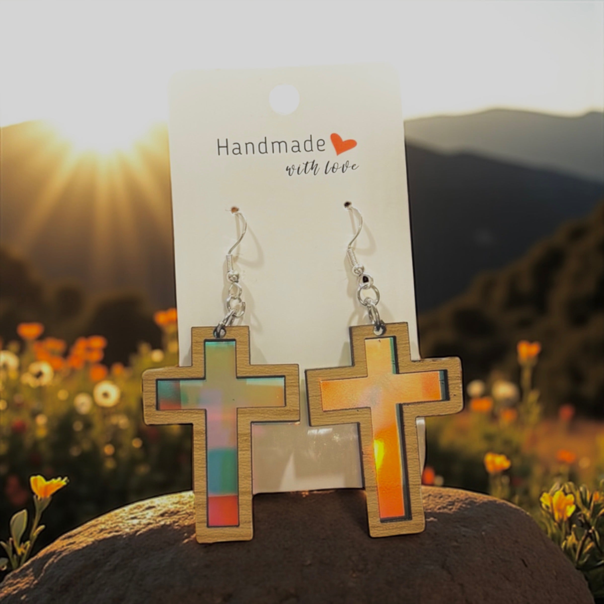 Iridescent Cross Earrings